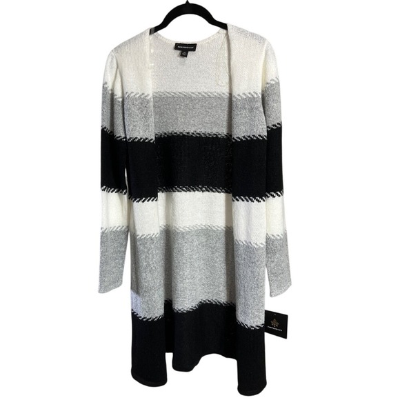 Fortune + Ivy Striped‎ Duster Cardigan Long Sleeve XS Black Gray White Sweater - Picture 1 of 5